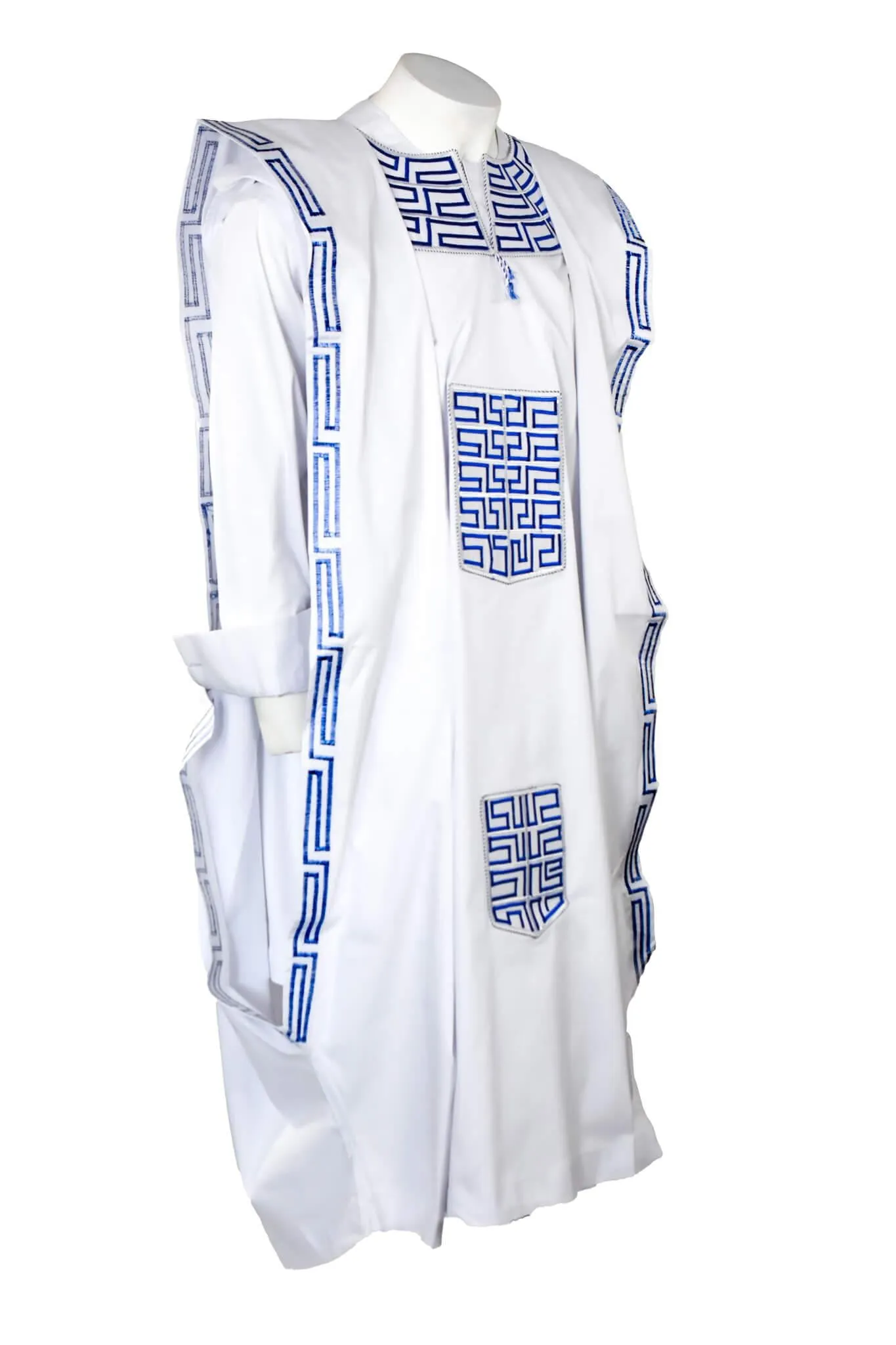 White & Blue  Agbada 3pc Set