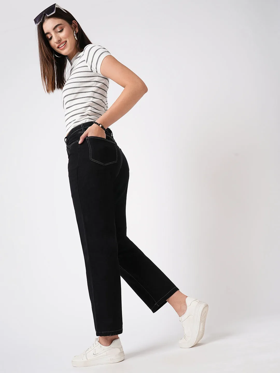 Women High-Rise Relaxed Straight Fit Jeans