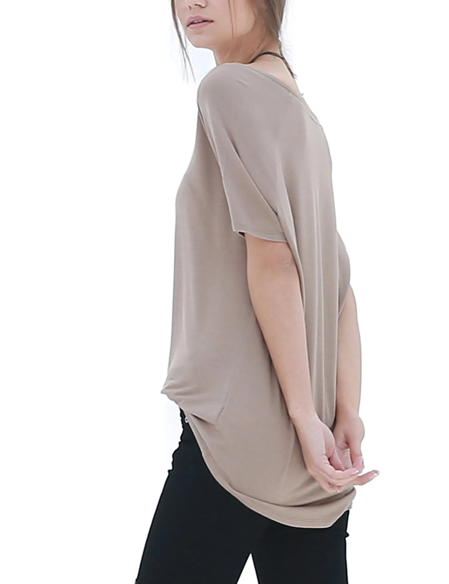 Women's Lightweight V-Neck Loose Fit Plain Casual Tunic Top Tee