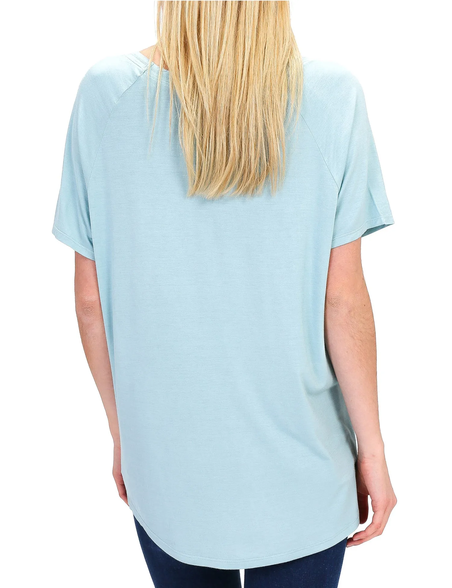 Women's Lightweight V-Neck Loose Fit Plain Casual Tunic Top Tee