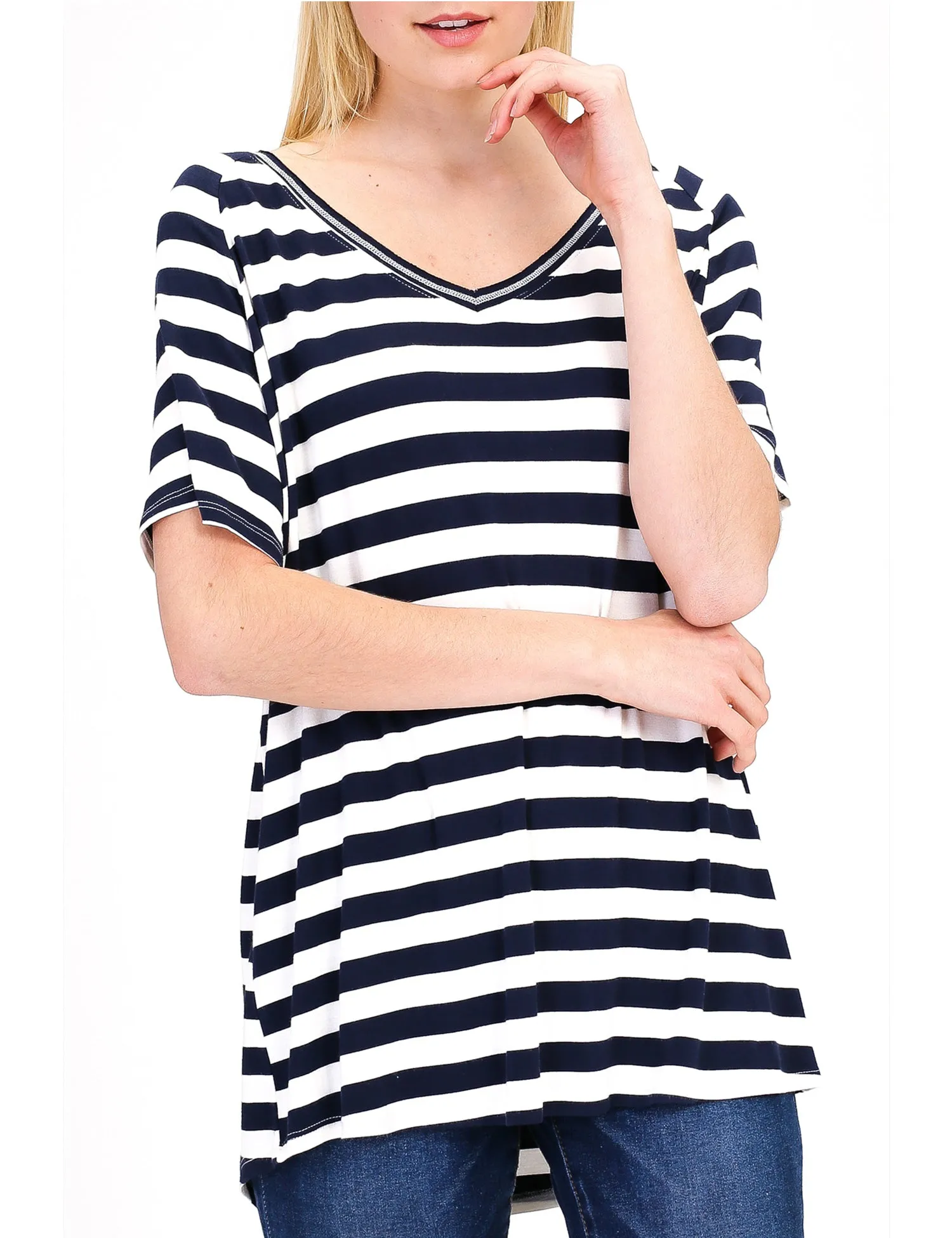 Women's Lightweight V-Neck Loose Fit Plain Casual Tunic Top Tee