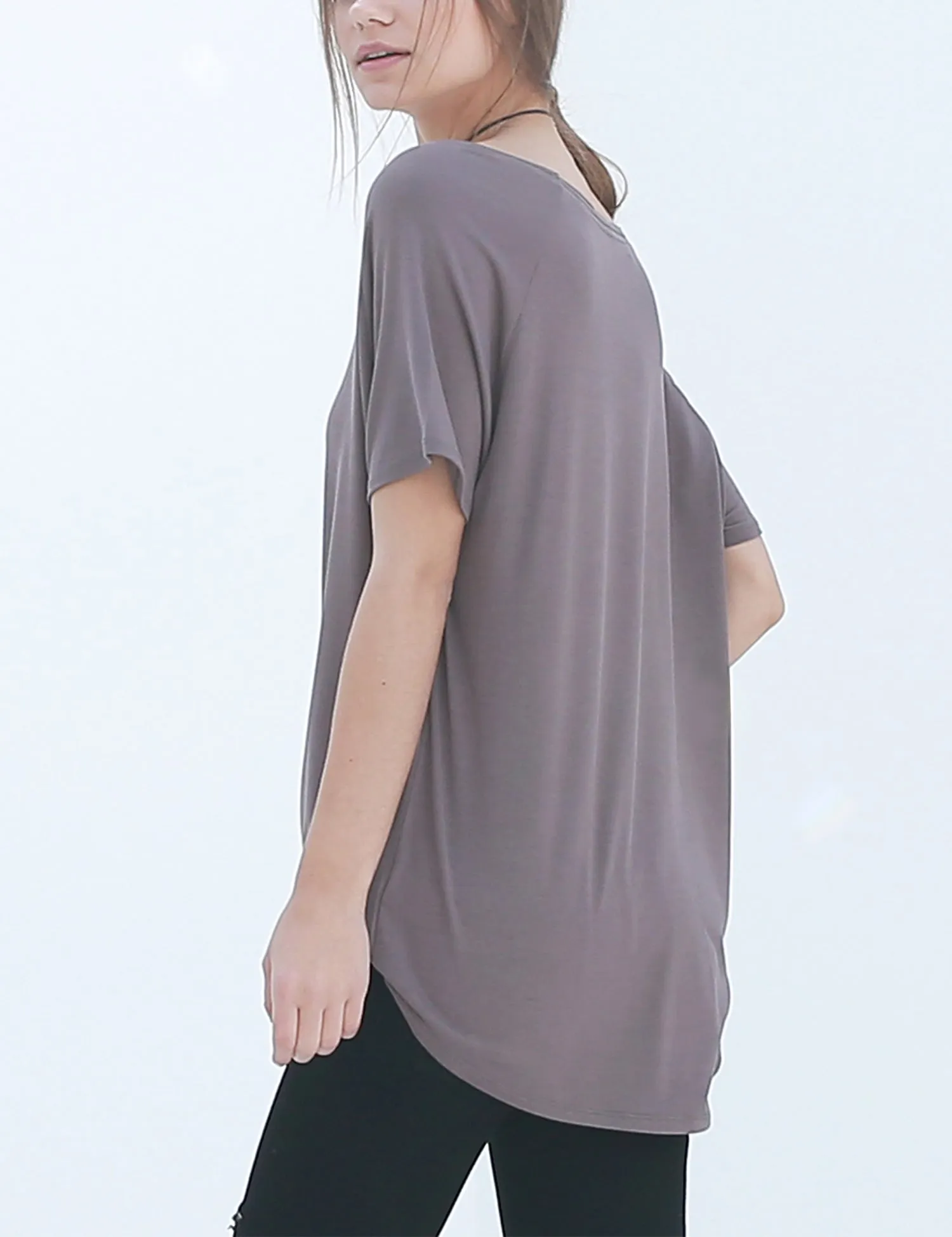 Women's Lightweight V-Neck Loose Fit Plain Casual Tunic Top Tee