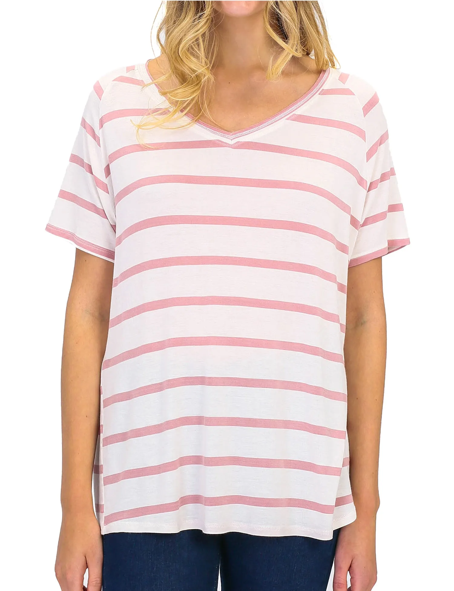 Women's Lightweight V-Neck Loose Fit Plain Casual Tunic Top Tee