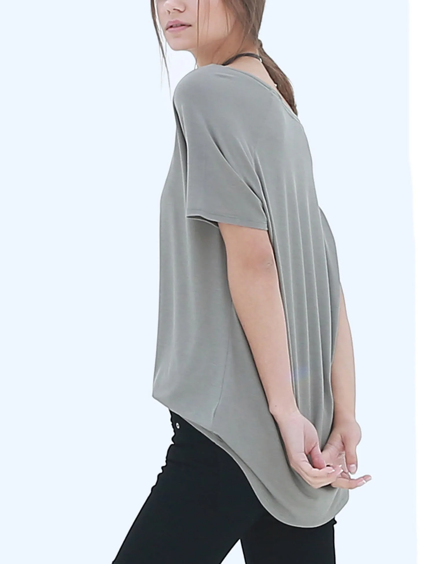 Women's Lightweight V-Neck Loose Fit Plain Casual Tunic Top Tee