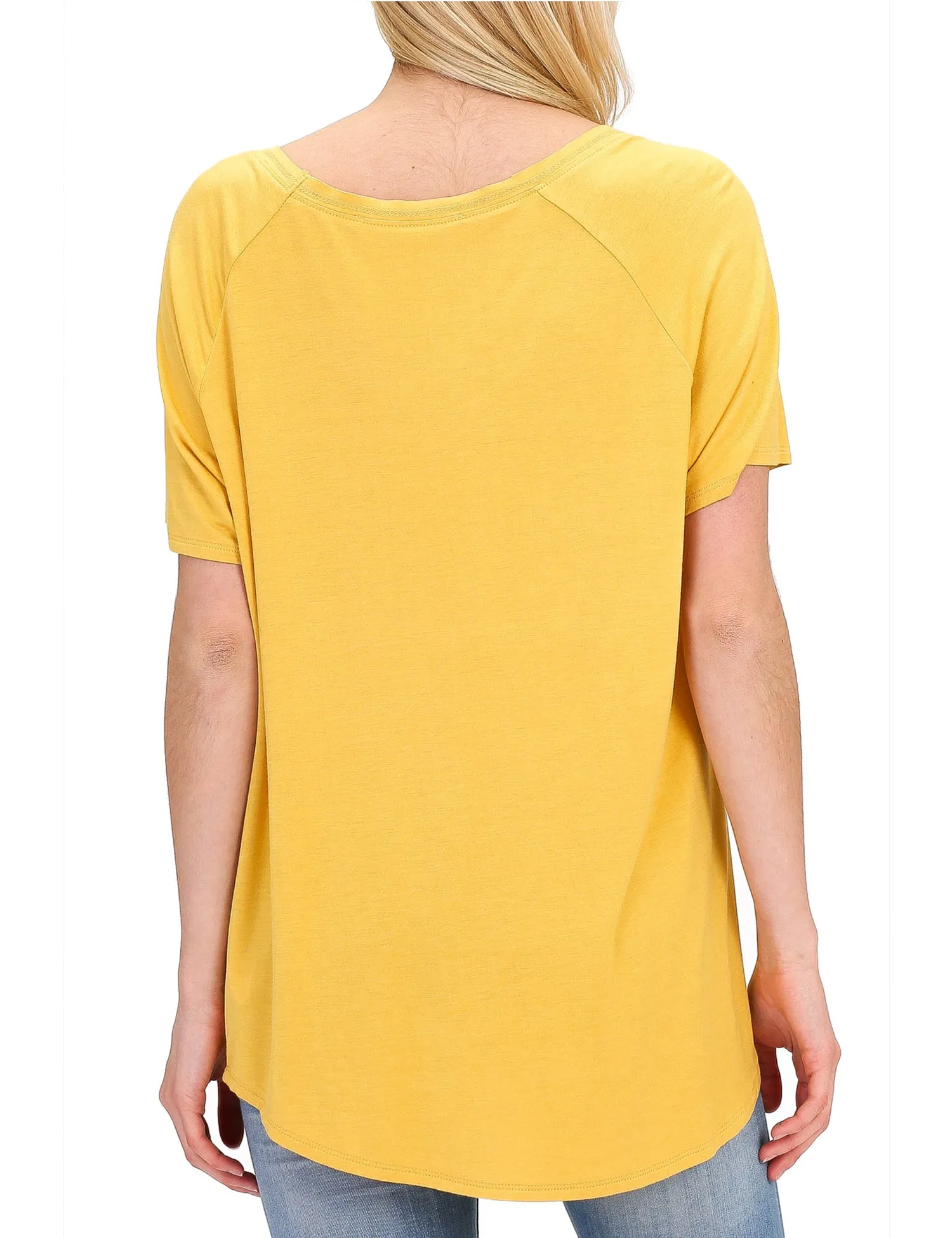 Women's Lightweight V-Neck Loose Fit Plain Casual Tunic Top Tee