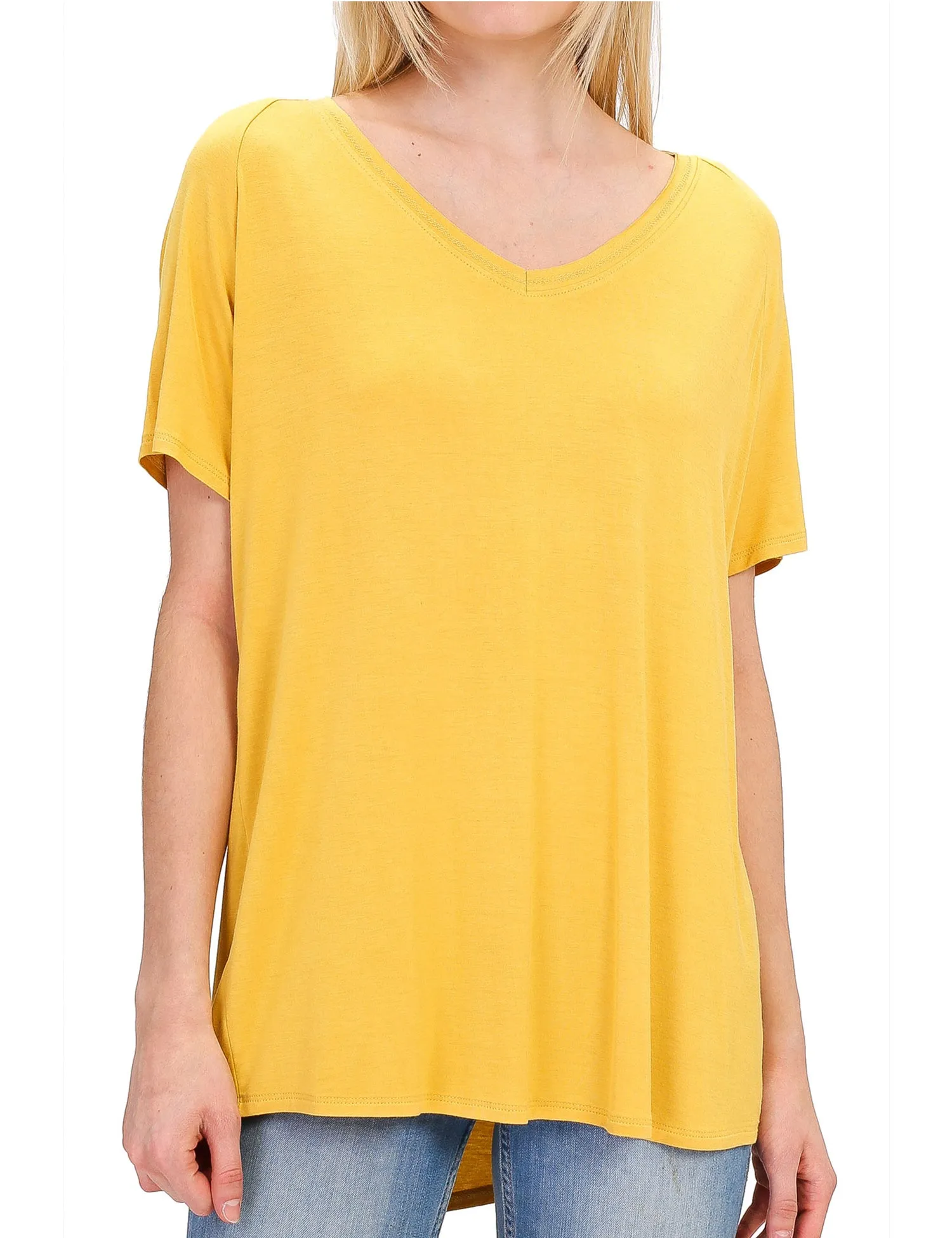 Women's Lightweight V-Neck Loose Fit Plain Casual Tunic Top Tee