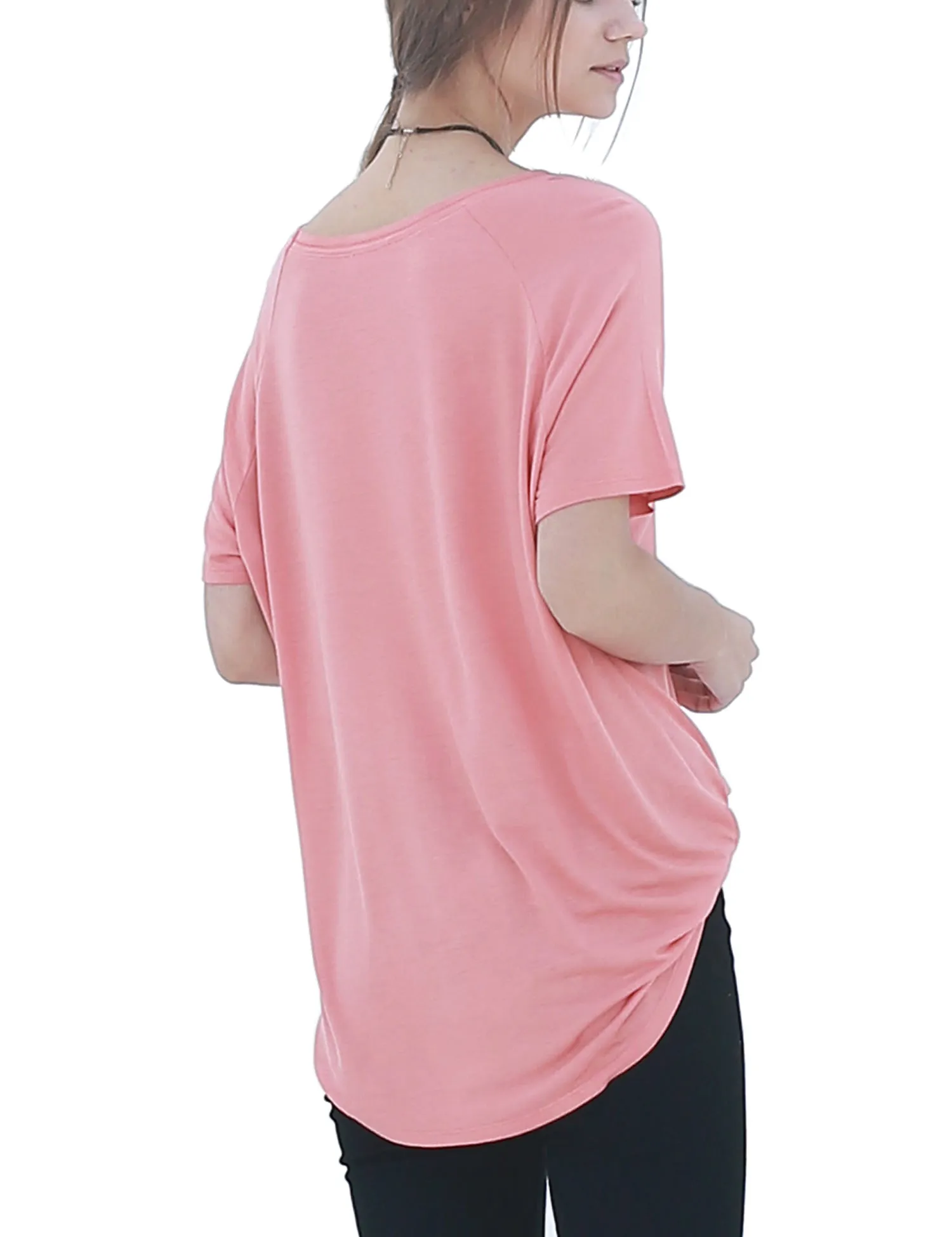 Women's Lightweight V-Neck Loose Fit Plain Casual Tunic Top Tee