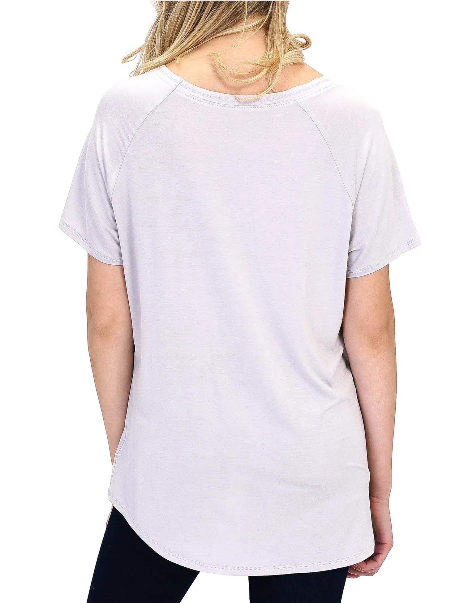 Women's Lightweight V-Neck Loose Fit Plain Casual Tunic Top Tee