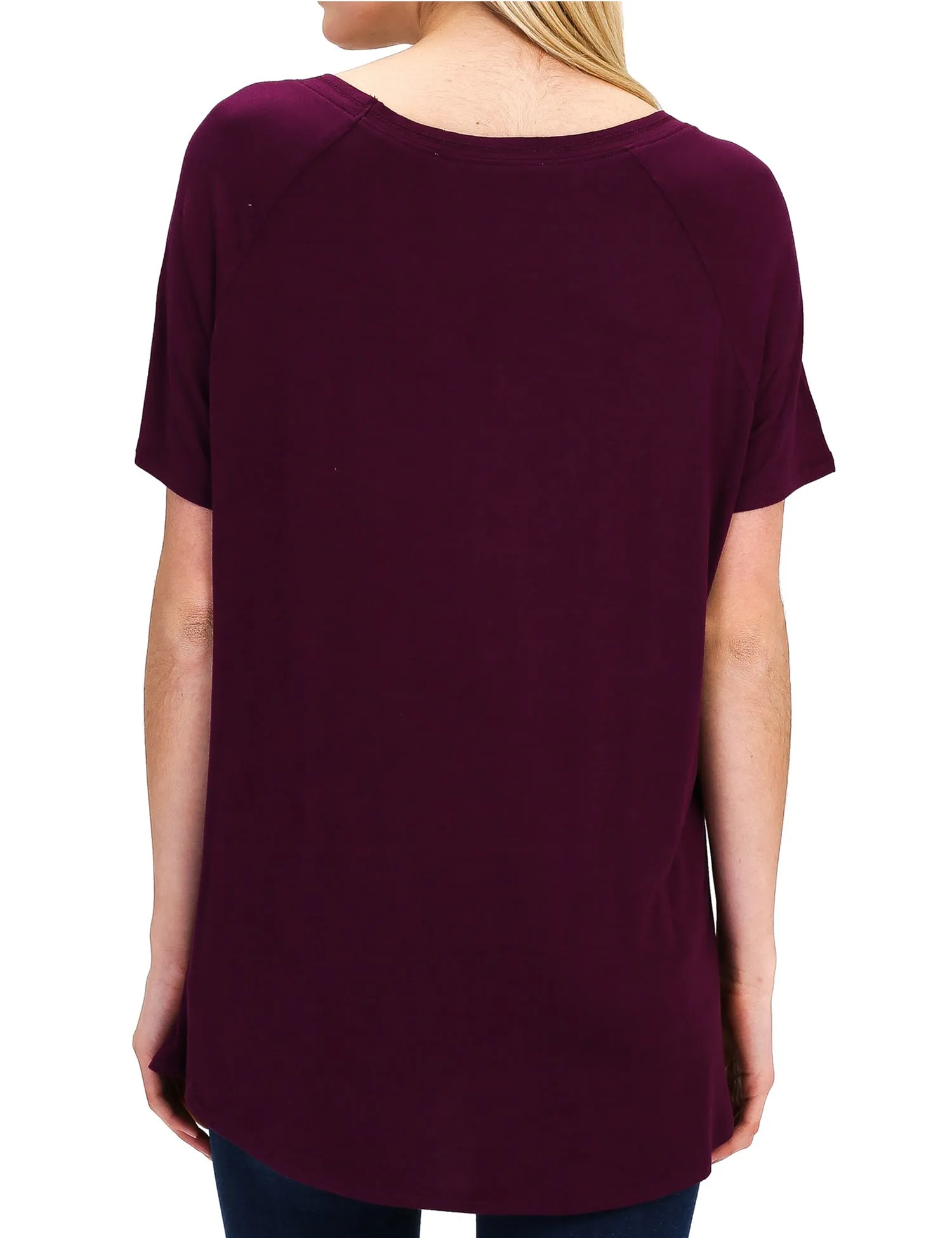 Women's Lightweight V-Neck Loose Fit Plain Casual Tunic Top Tee