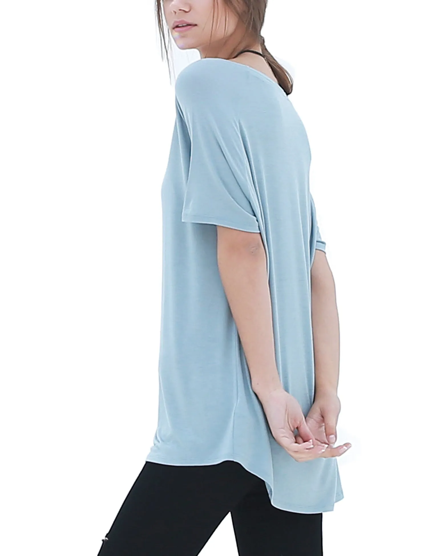 Women's Lightweight V-Neck Loose Fit Plain Casual Tunic Top Tee