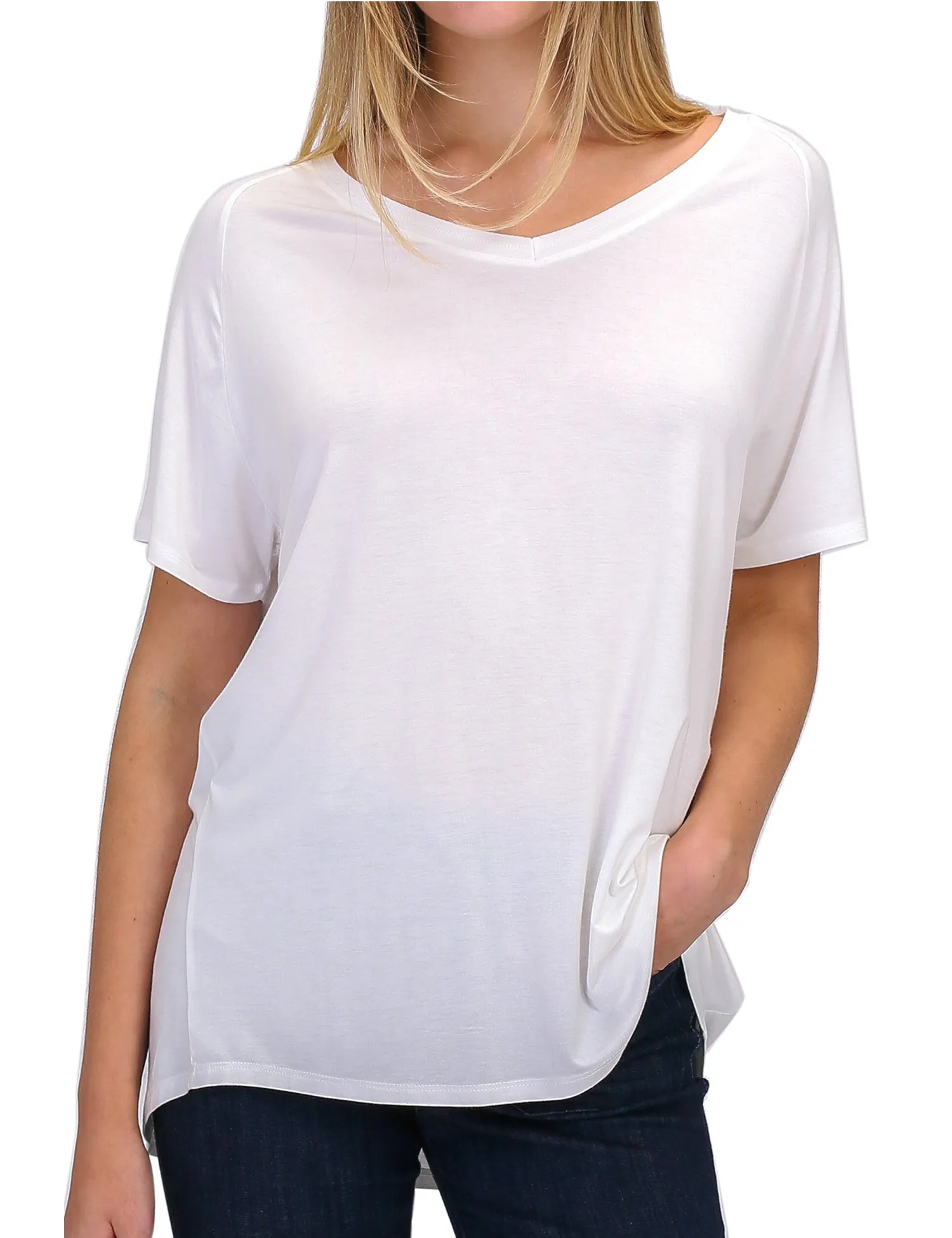 Women's Lightweight V-Neck Loose Fit Plain Casual Tunic Top Tee