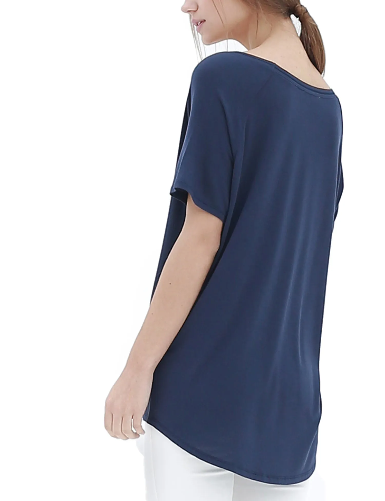 Women's Lightweight V-Neck Loose Fit Plain Casual Tunic Top Tee