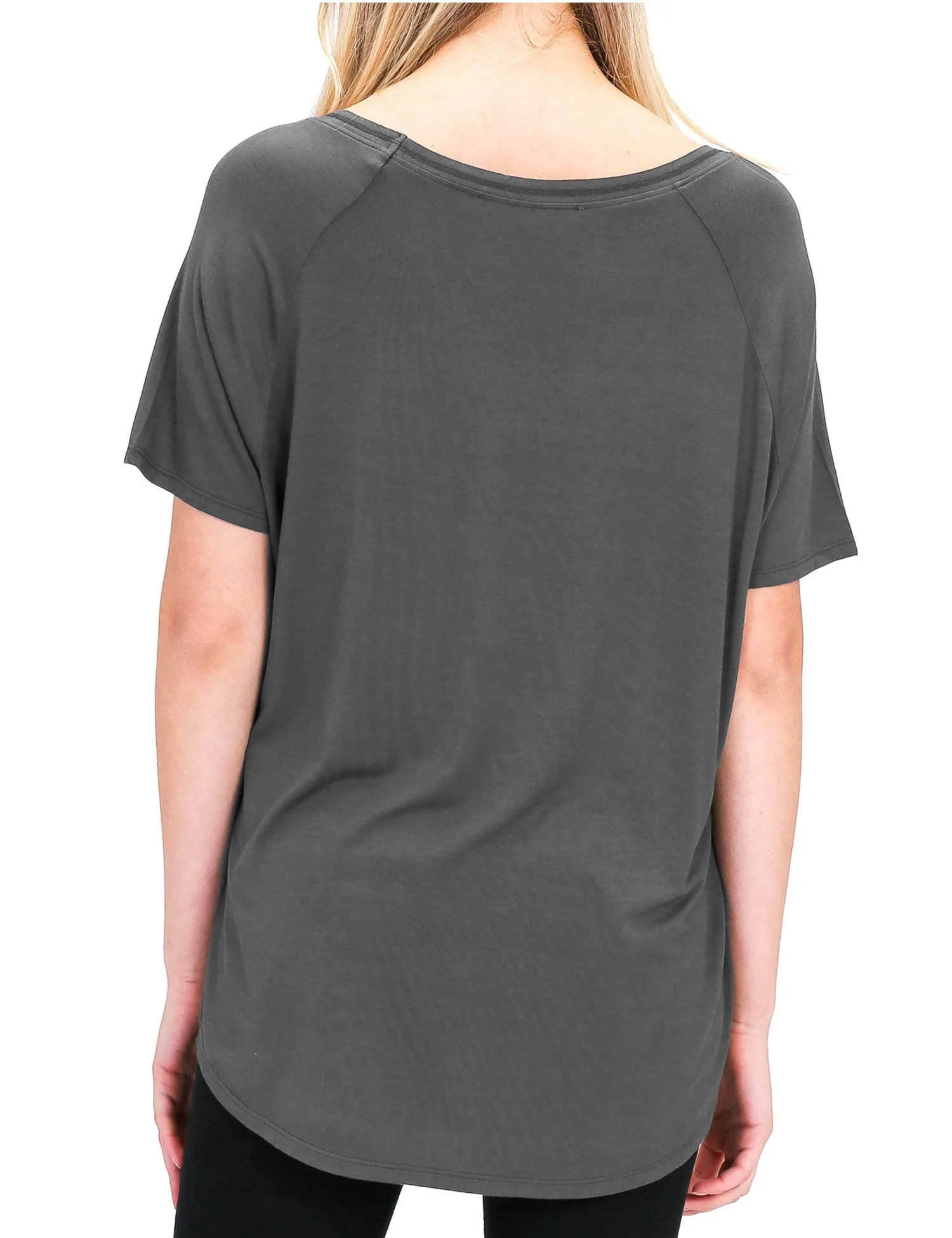 Women's Lightweight V-Neck Loose Fit Plain Casual Tunic Top Tee