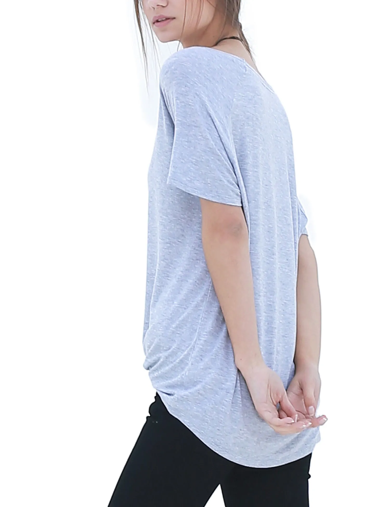 Women's Lightweight V-Neck Loose Fit Plain Casual Tunic Top Tee