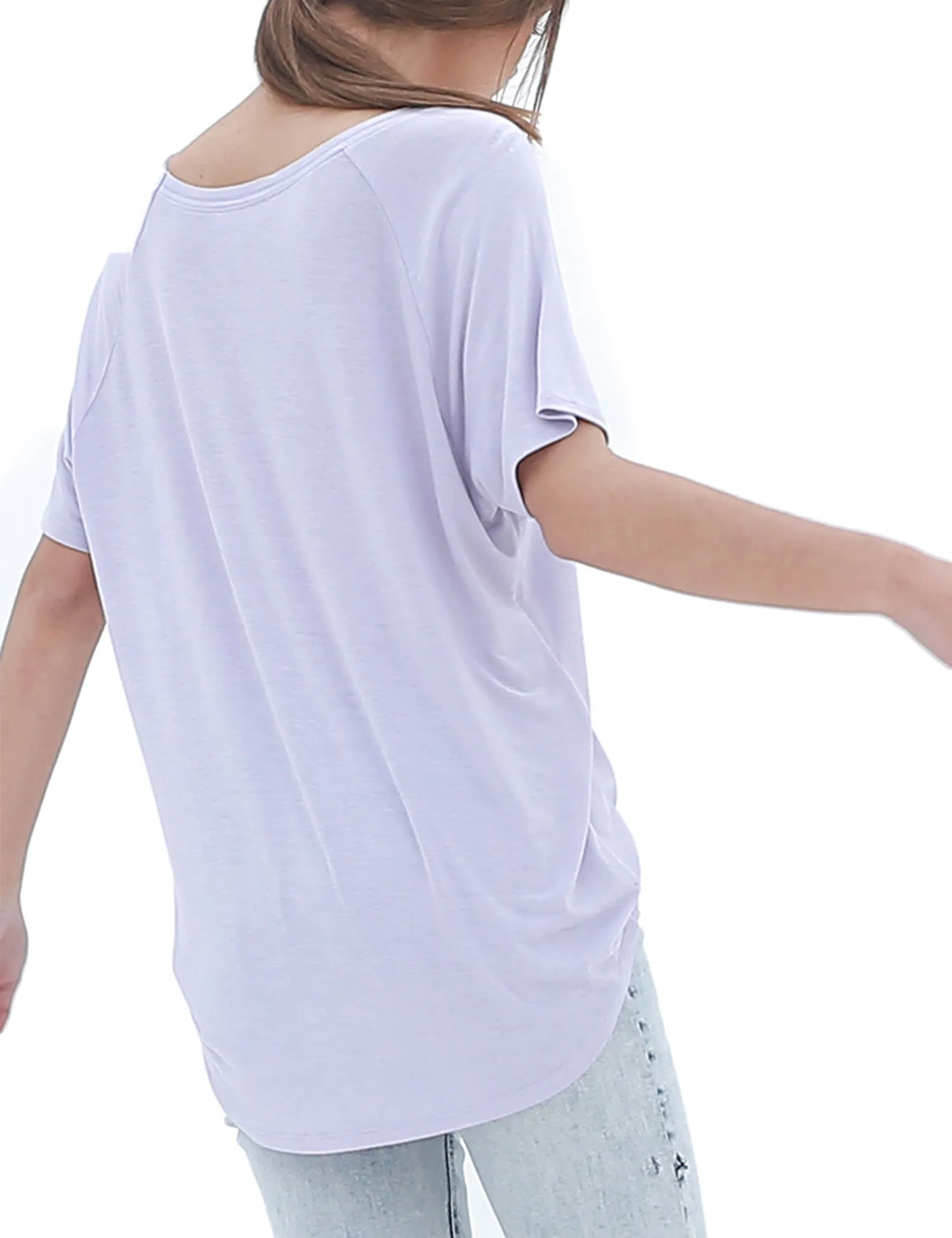 Women's Lightweight V-Neck Loose Fit Plain Casual Tunic Top Tee